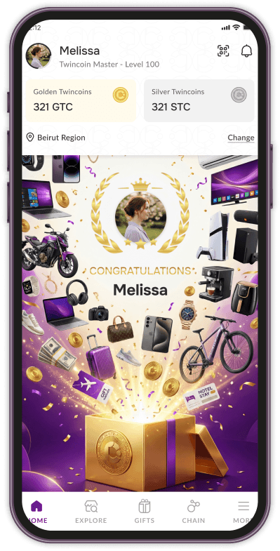 Twincoin app - collect Twincoins and unlock gift boxes